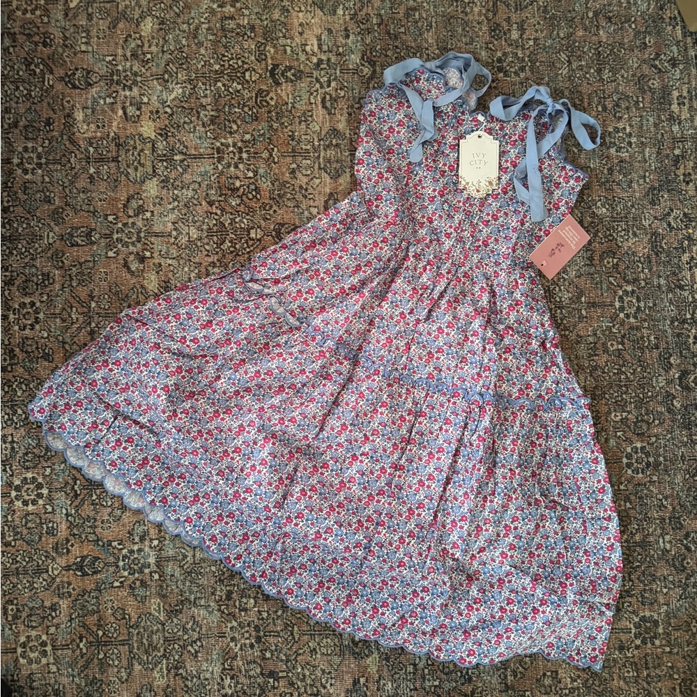 Ivy City Co Blue and Pink Floral Kids Dress - Picture 2 of 3
